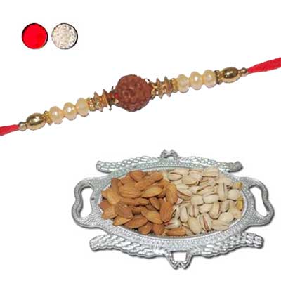 "Designer Fancy Rudraksha Rakhi - FR-8510 A- (Single Rakhi)  Dryfruit Thali-RD300 - Click here to View more details about this Product